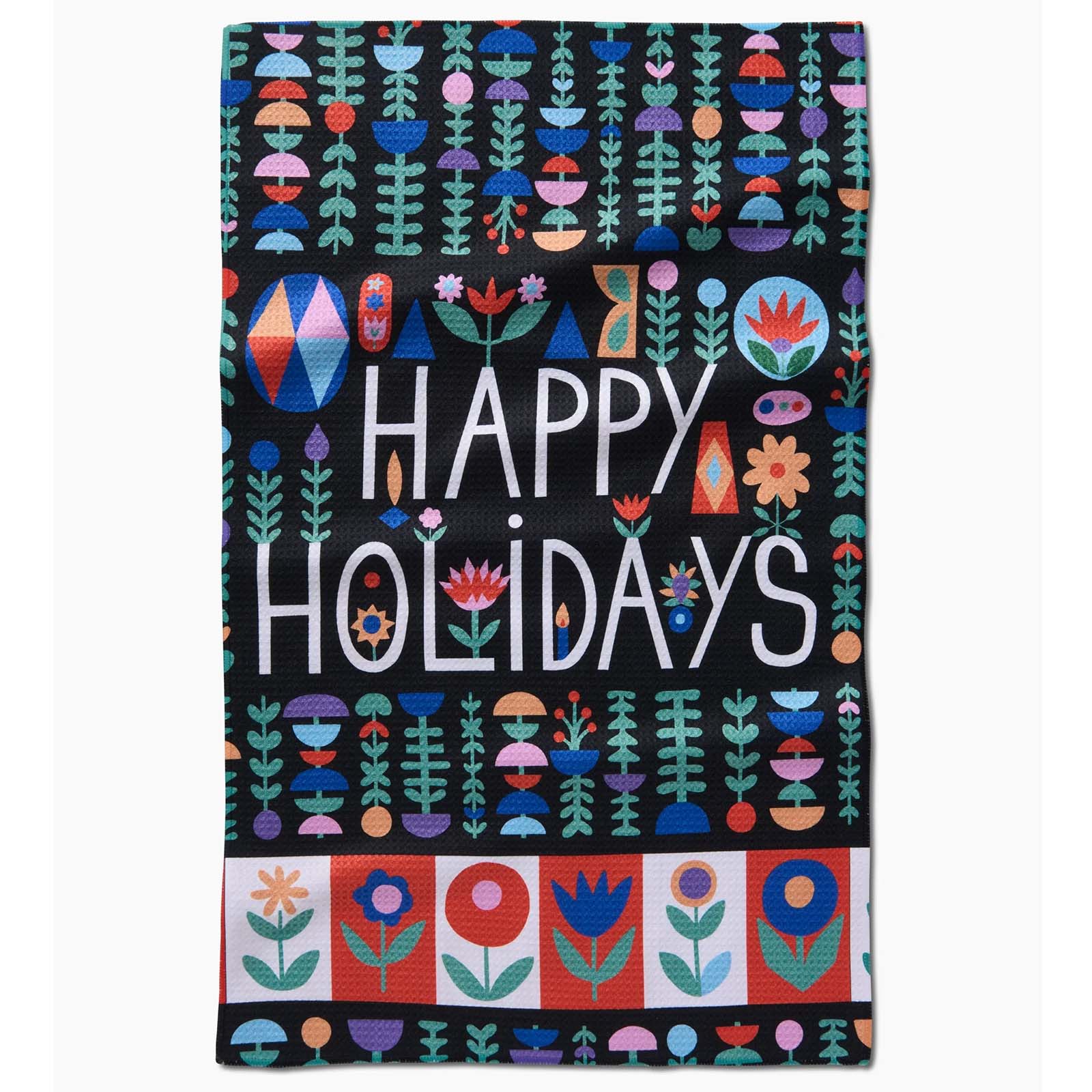 Happy Floral Holidays Tea Towel