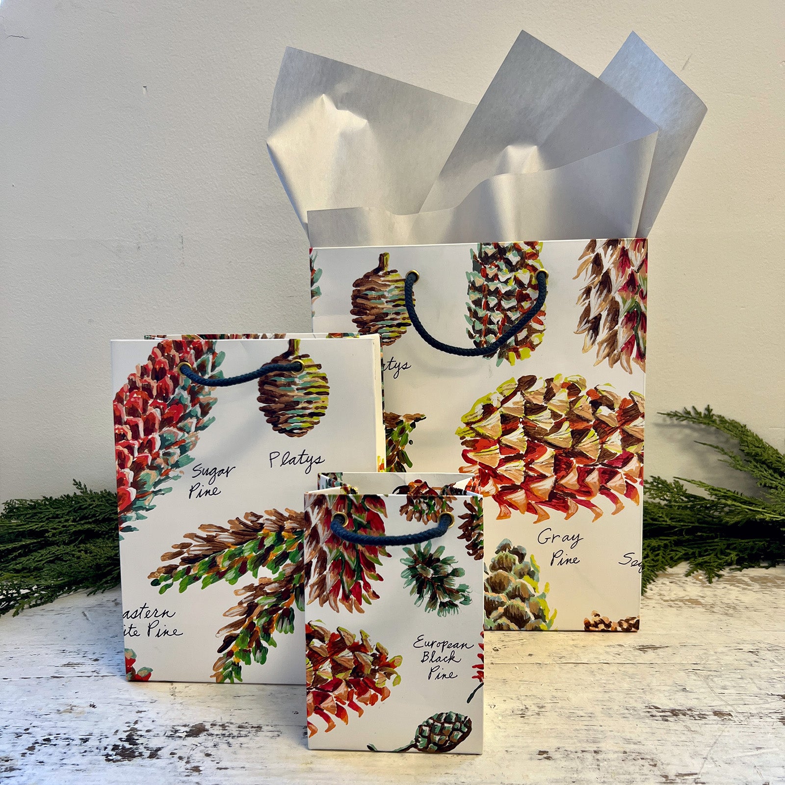 White Pine Cone Gift Bag