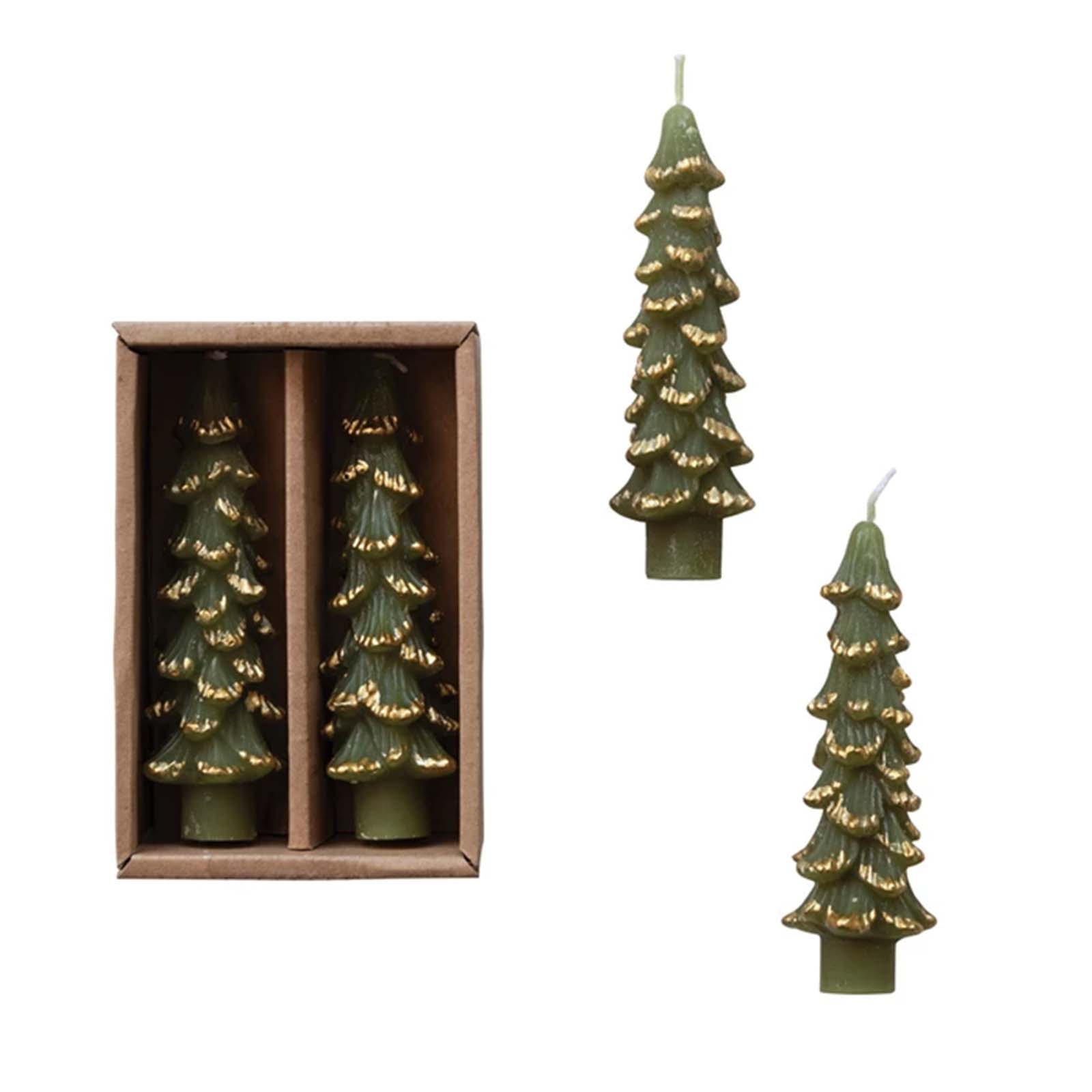 Green Tree Taper Candle Set