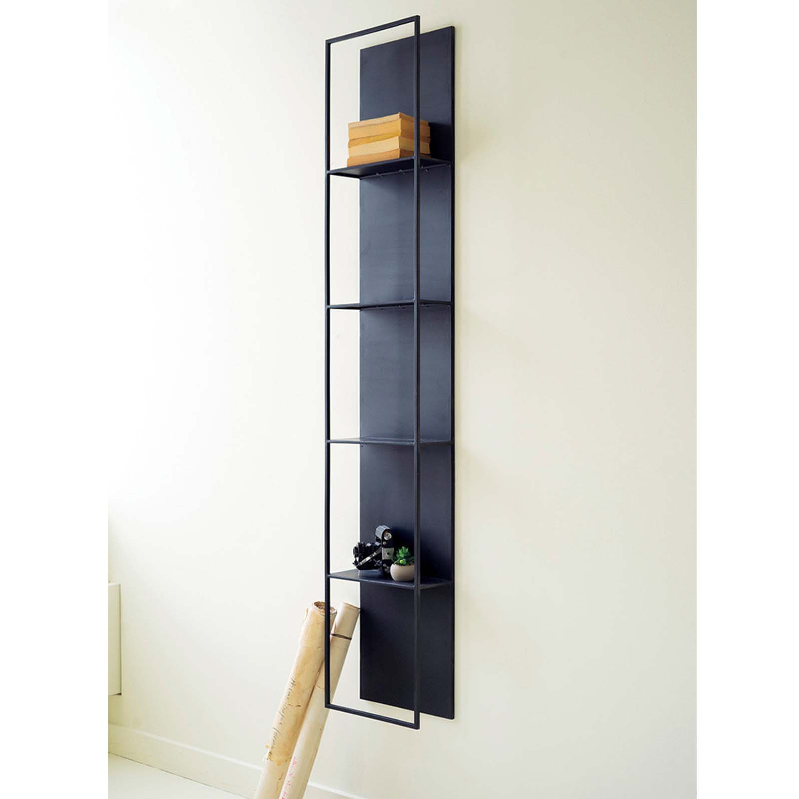 Black Metal Four-Tiered Wall Shelf