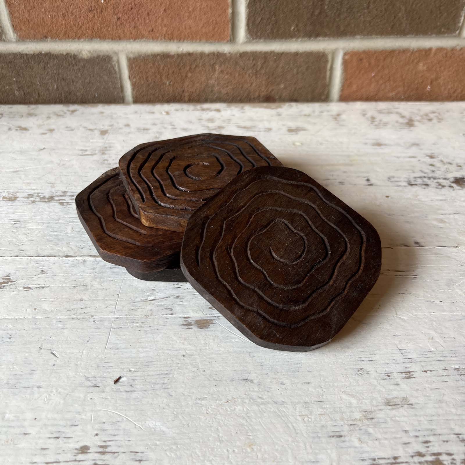 Hand-Carved Wood Coasters - set of 4