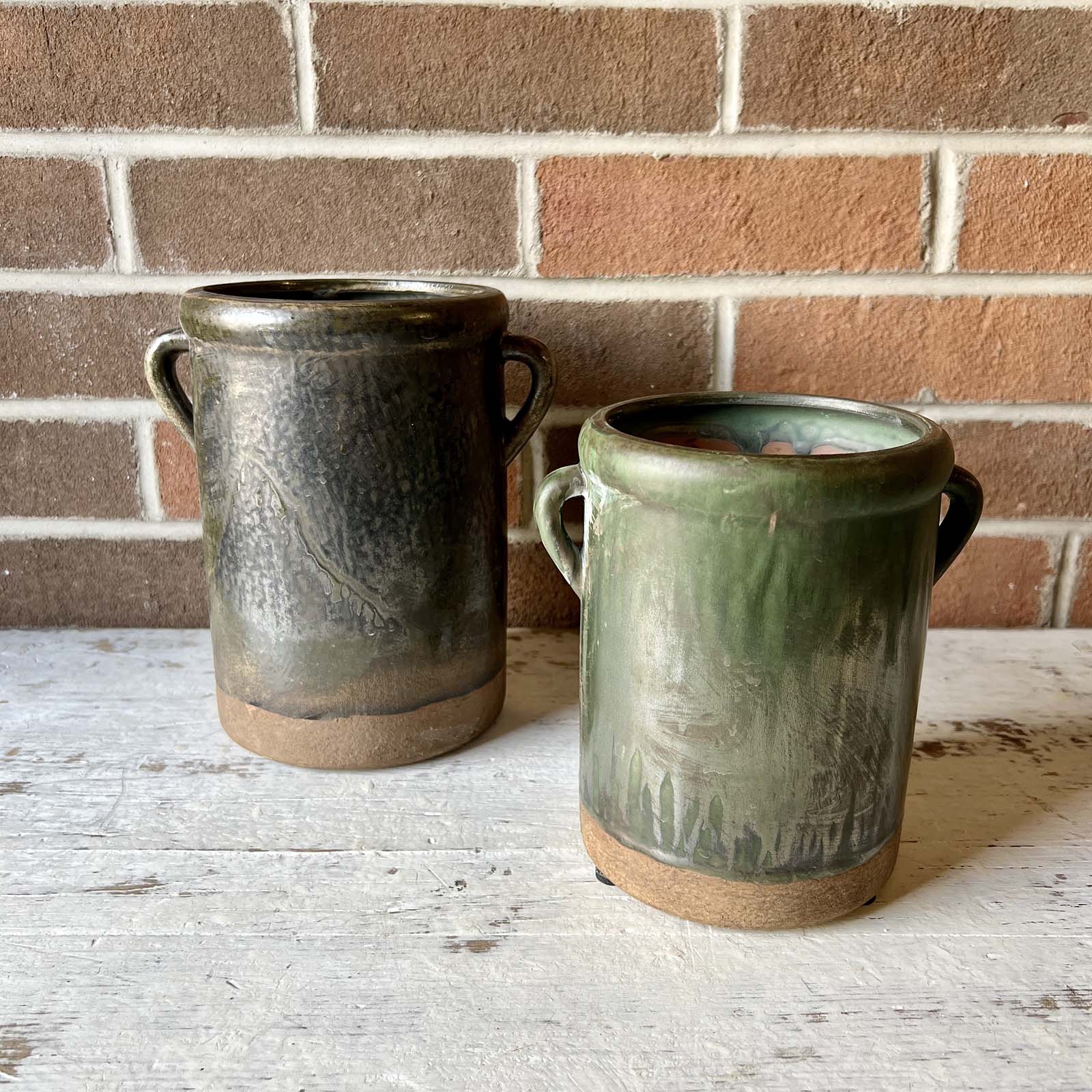 Aged Olive Pottery Crock