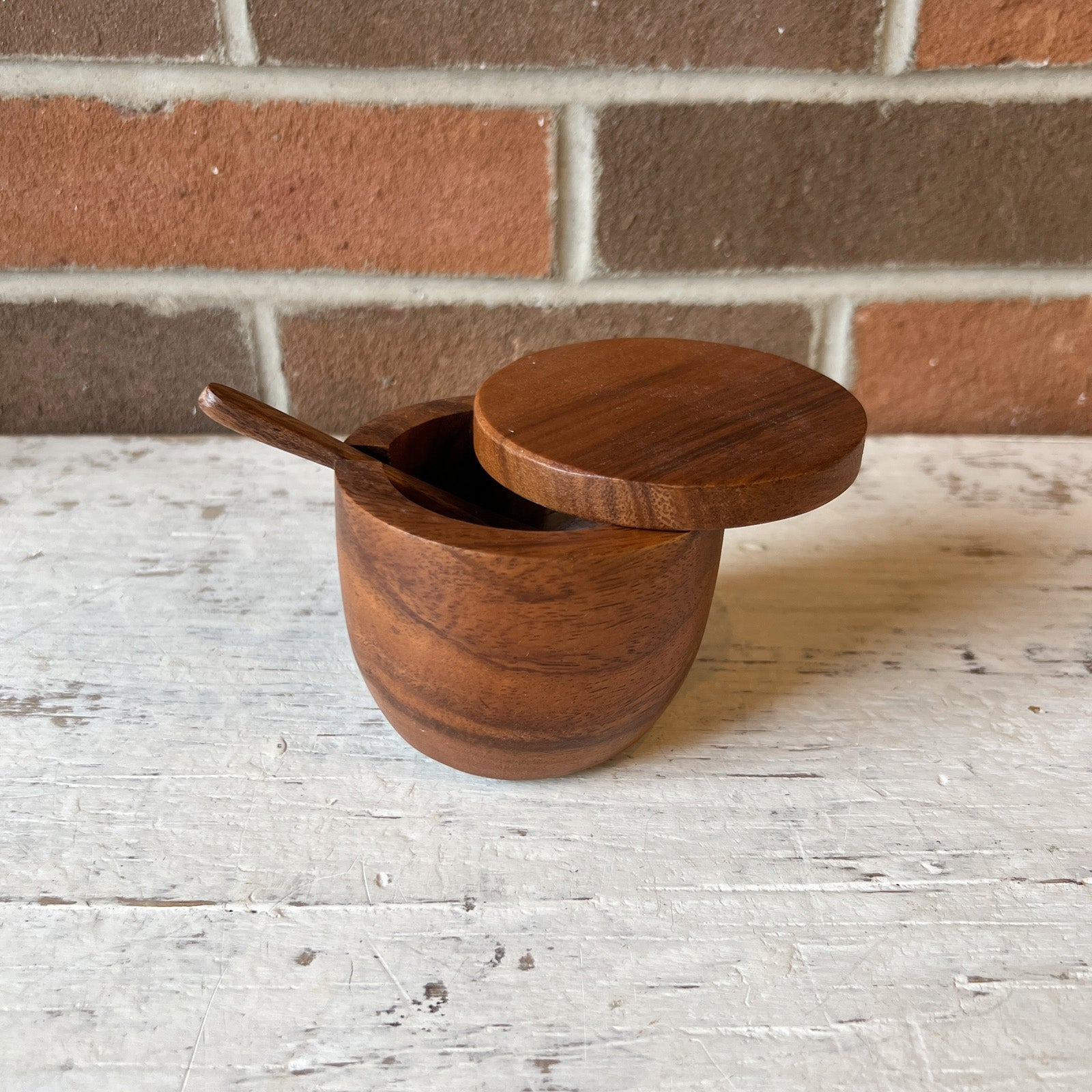 Wood Covered Jar w/ Spoon