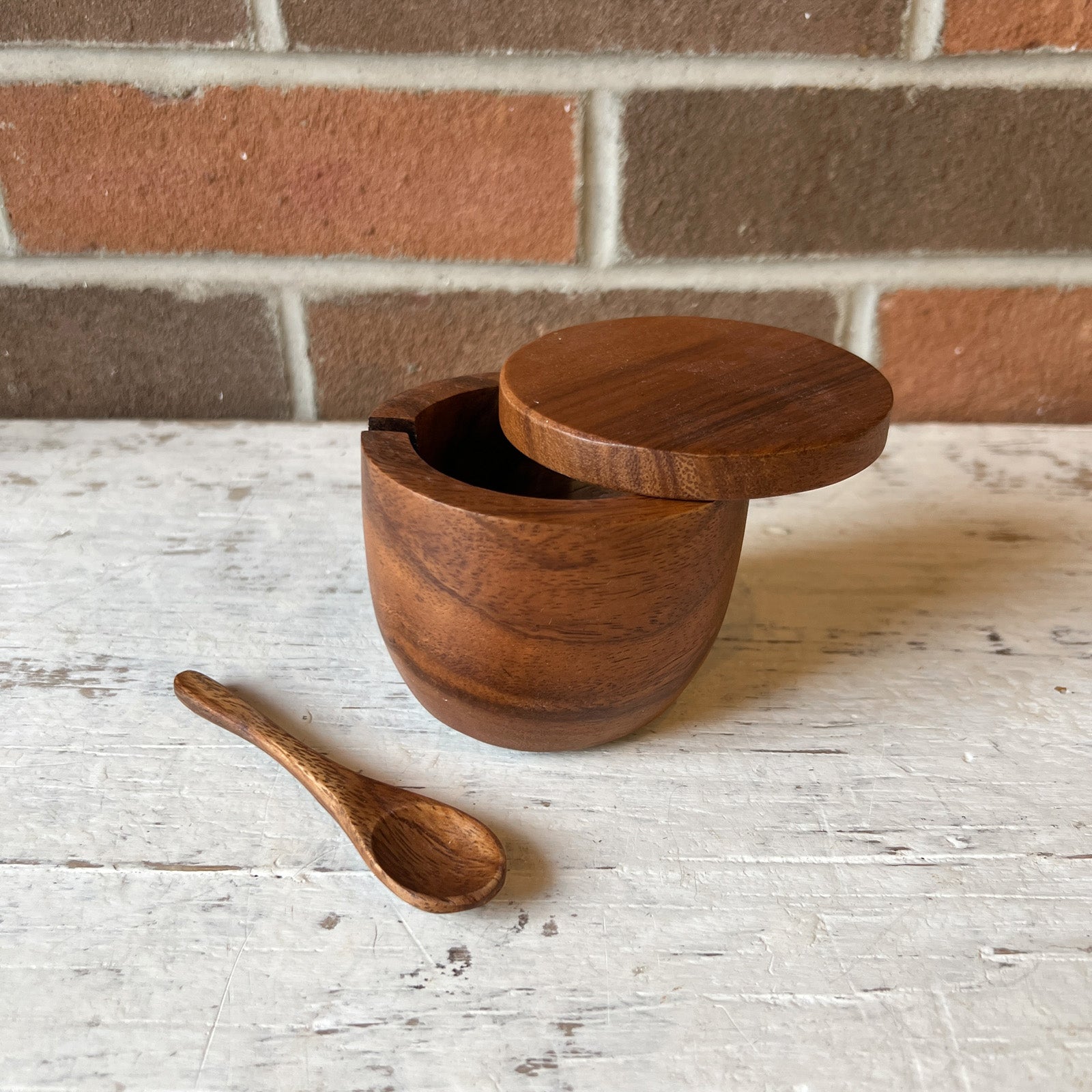 Wood Covered Jar w/ Spoon