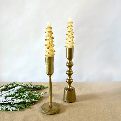 Tree Taper Candle Set with Gold Tips