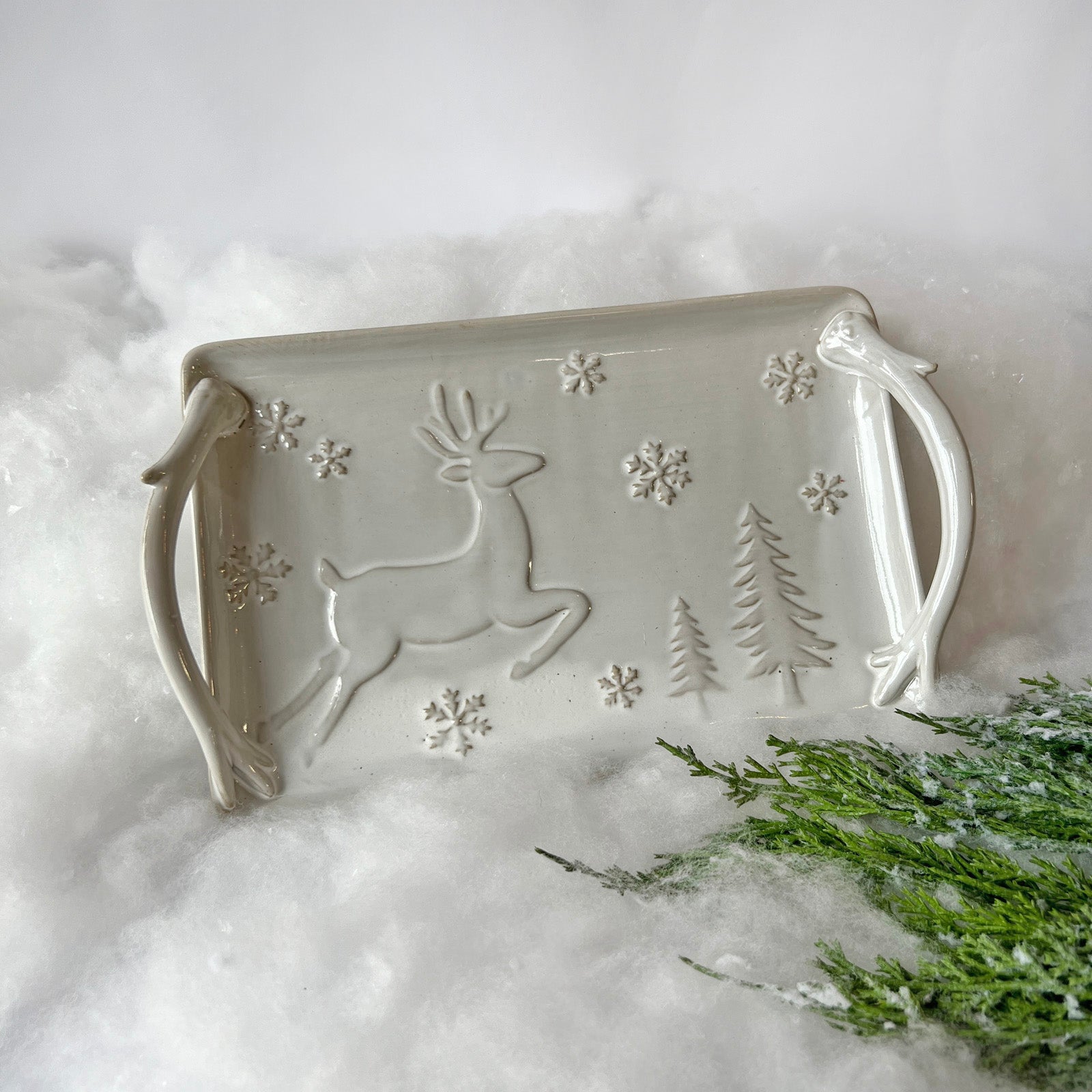 Deer, Snowflakes, and Tree Tray