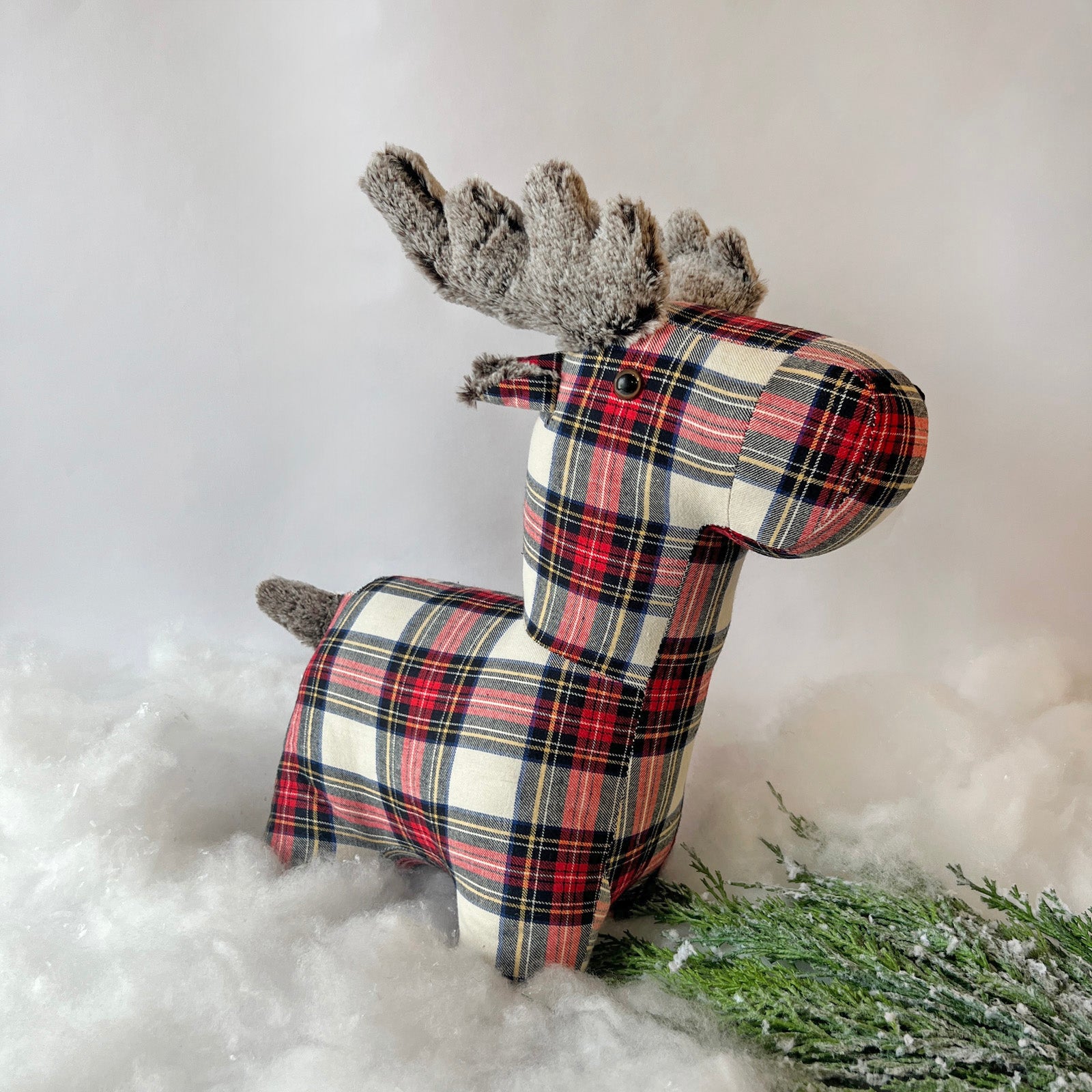 Plaid Reindeer Doorstop