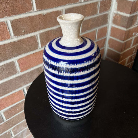 Blue and White Striped Vase