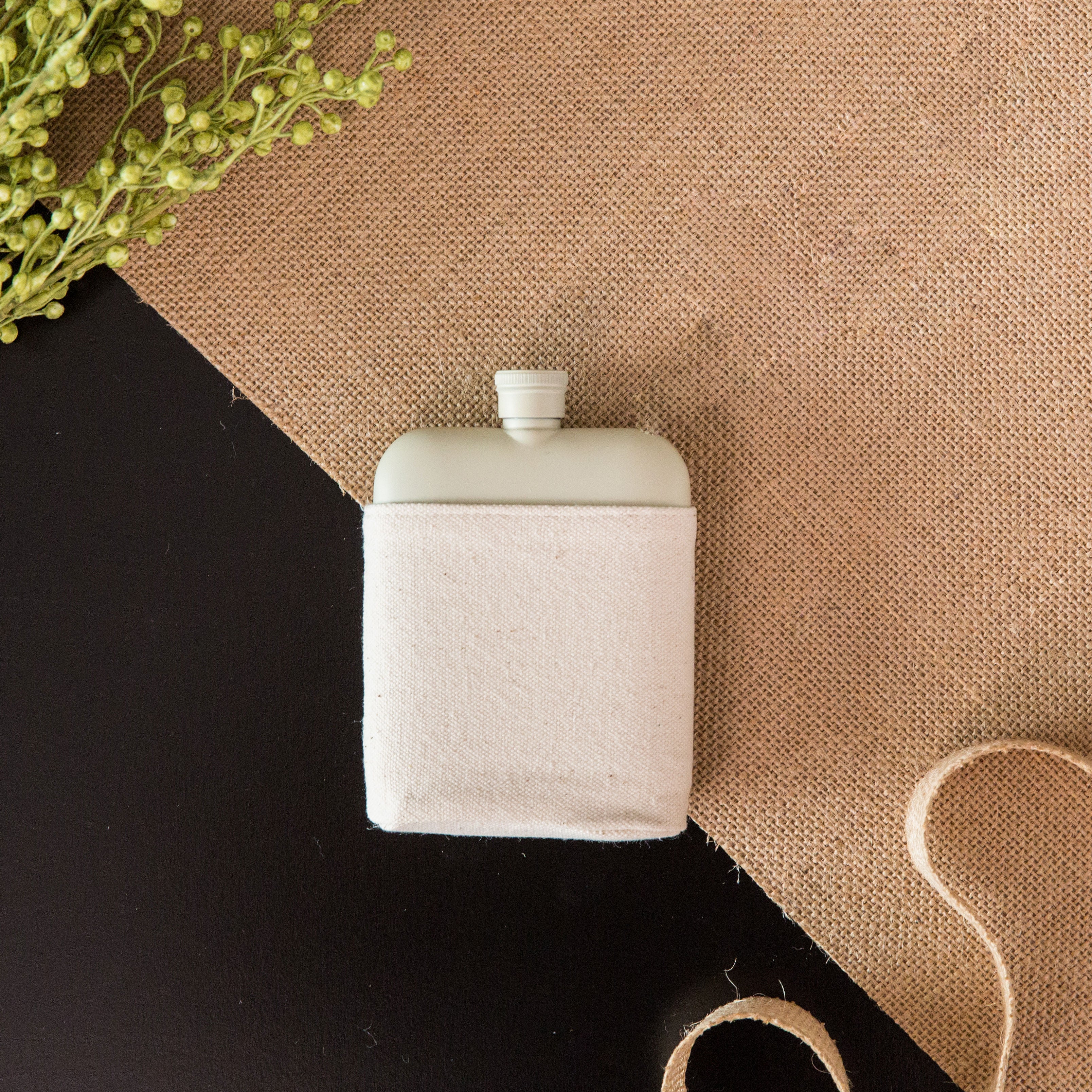 Flask with Canvas Carrier- Cream